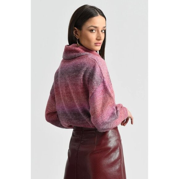 NEW ENTRO Ombre Turtleneck Sweater Sunset Stripe Drop Shoulders Pink Women's L - Picture 2 of 10